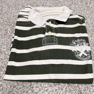 Men’s Barbour Green and White Striped Short Sleeve Polo Large